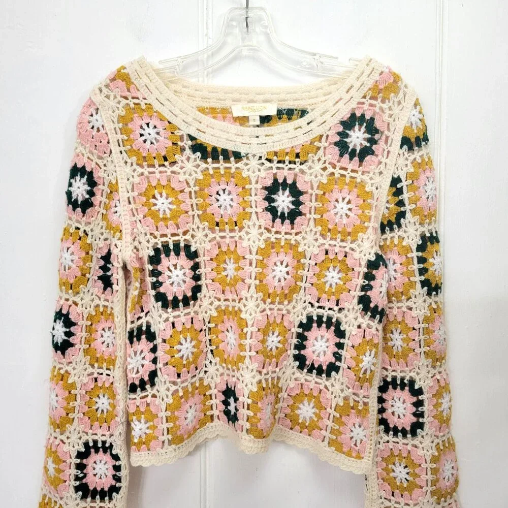 Rebellion Crocheted Floral Knit Sweater - Picture 3 of 6